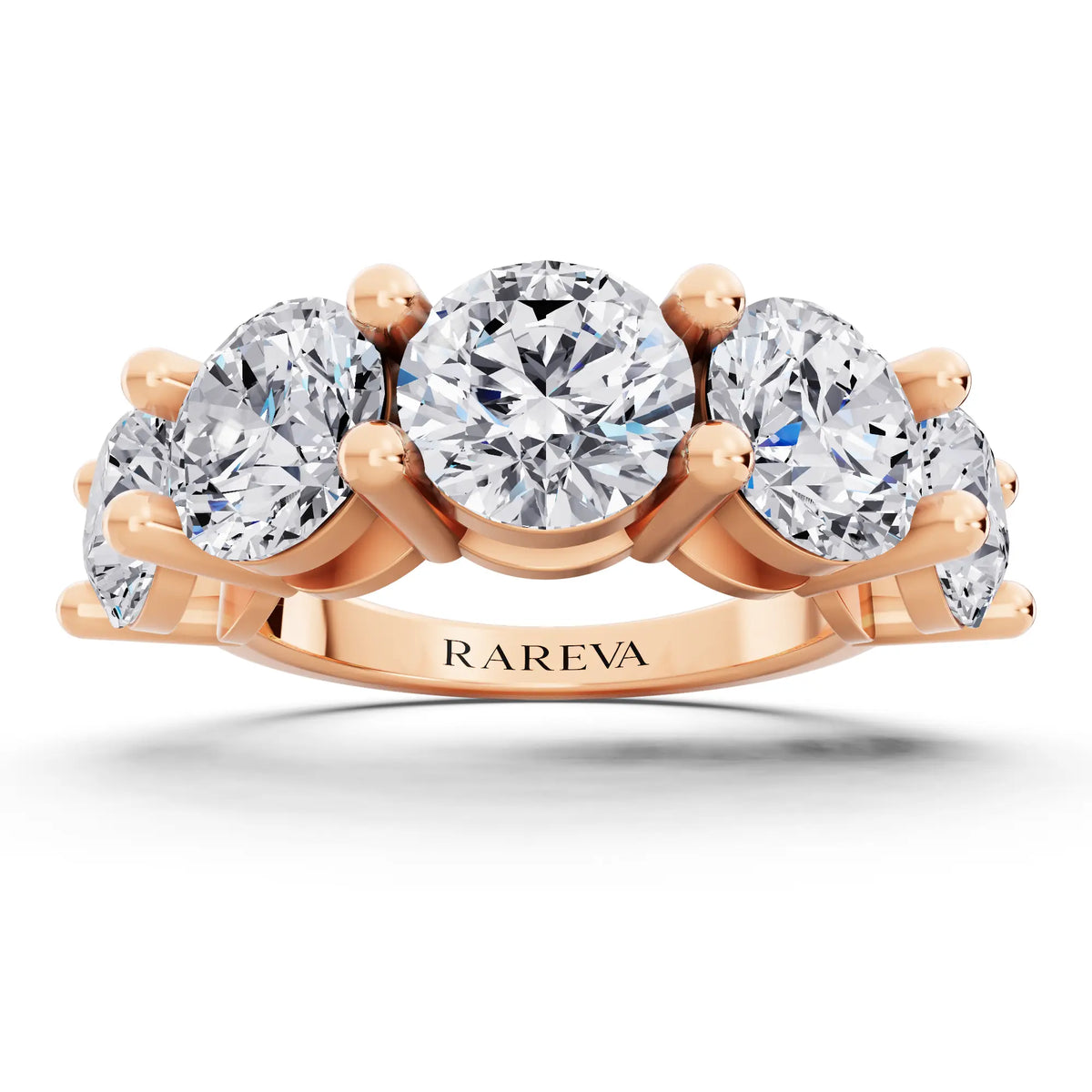 10K Rose Gold Five Stone Round Cut Diamond Half Eternity Wedding Band - 3mm - Front