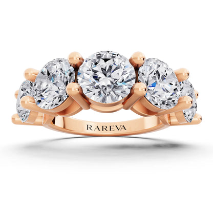 10K Rose Gold Five Stone Round Cut Diamond Half Eternity Wedding Band - 3mm - Front