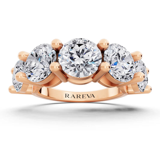 10K Rose Gold Five Stone Round Cut Diamond Half Eternity Wedding Band - 3mm - Front