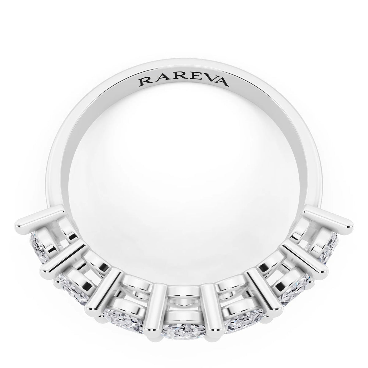 14K White Gold Seven Stone Oval Cut Diamond Half Eternity Wedding Band - 2mm - Top