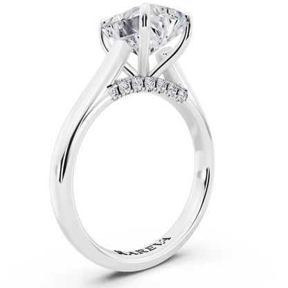 18 KT White Gold Radiant Cut Diamond Solitaire Ring with Hidden Accent - top view