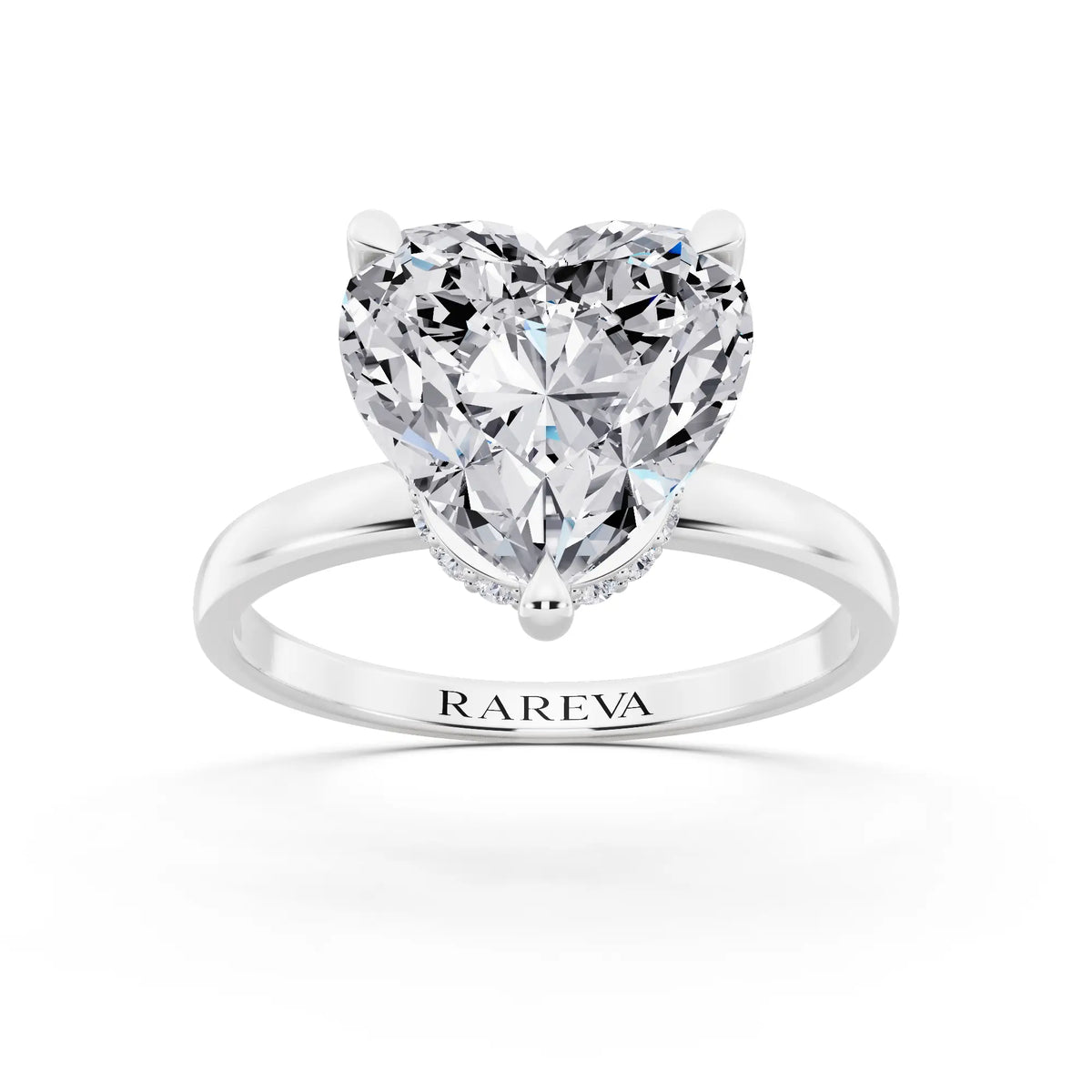 Platinum Heart Cut Diamond Solitaire Ring with Pave Collar - front view