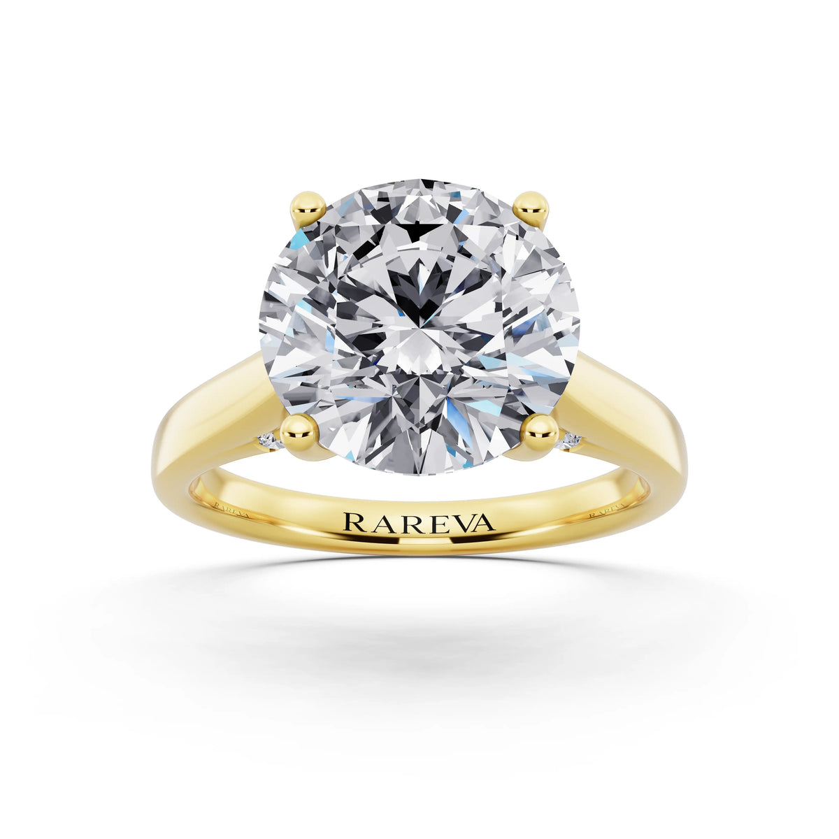 18 KT Yellow Gold Round Cut Diamond Solitaire Ring with Hidden Accent - front view