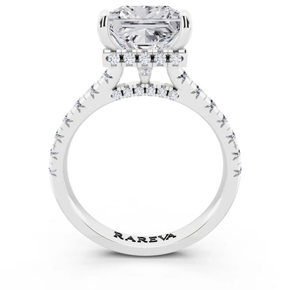 14 KT White Gold Princess Cut Diamond Ring with Hidden Halo - through finger