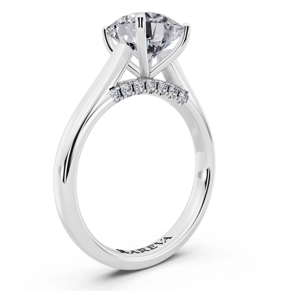 18 KT White Gold Round Cut Diamond Solitaire Ring with Hidden Accent - top view