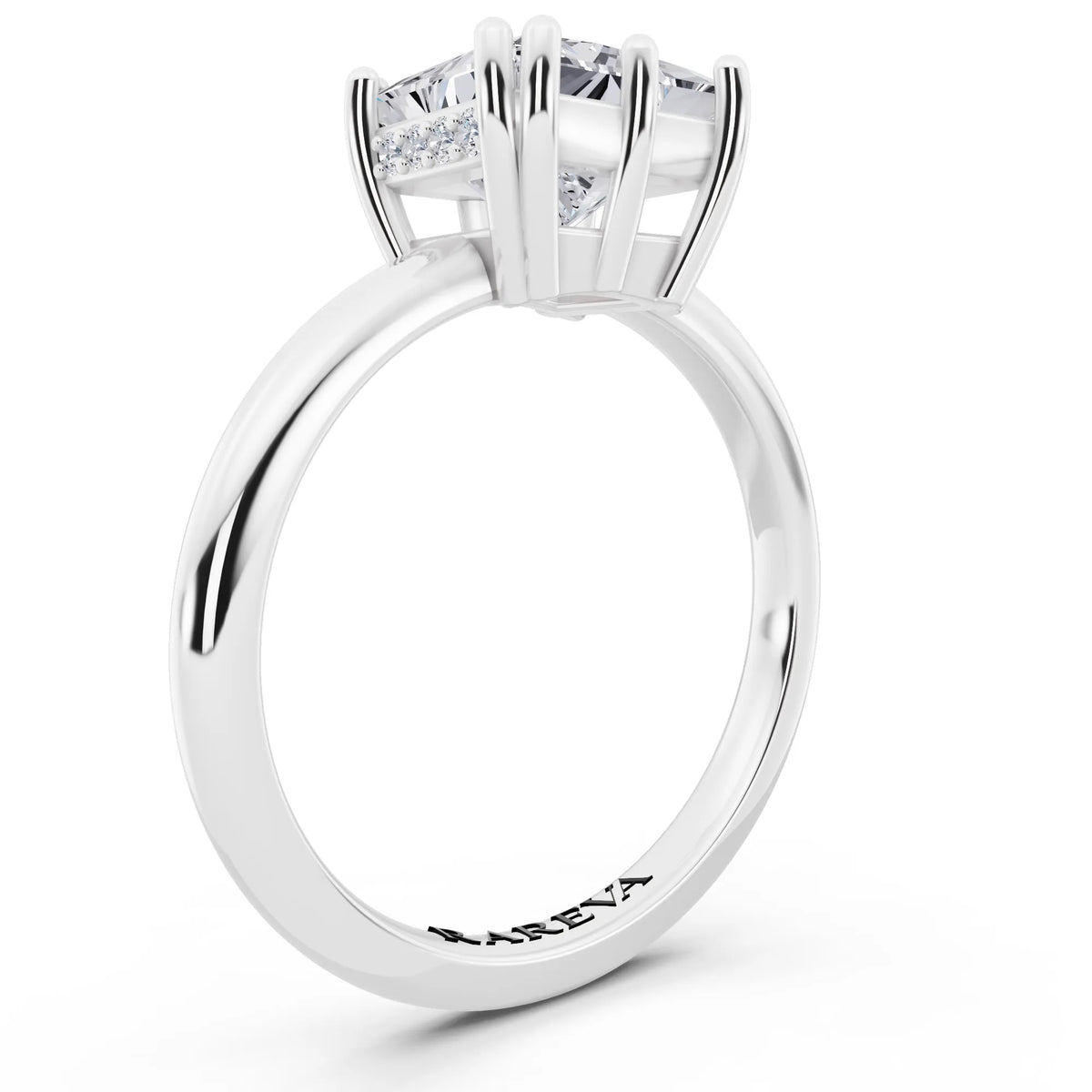 14 KT White Gold Princess Cut Diamond Solitaire Ring with Hidden Accent Basket - top view