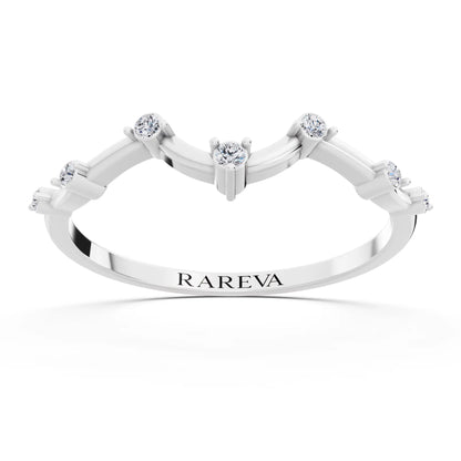 14K White Gold Round Cut Diamond Scattered Curve Curved Band - 1.5mm - Front