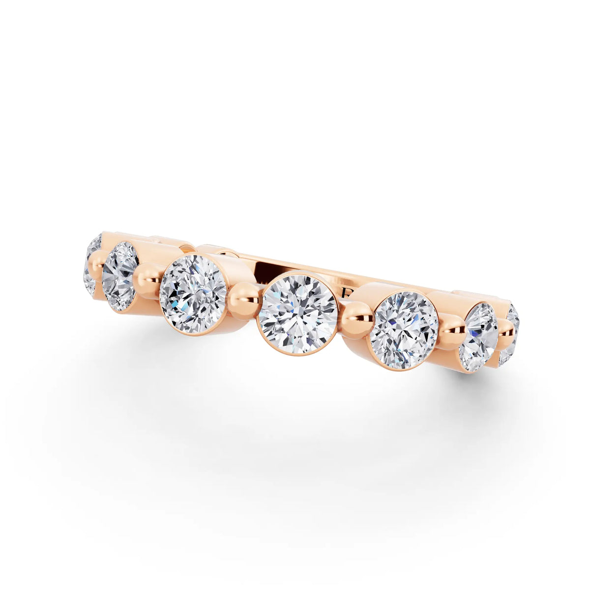 10K Rose Gold Round Cut Diamond Half Sculpted Prong Eternity Band - 2.7mm - Close up