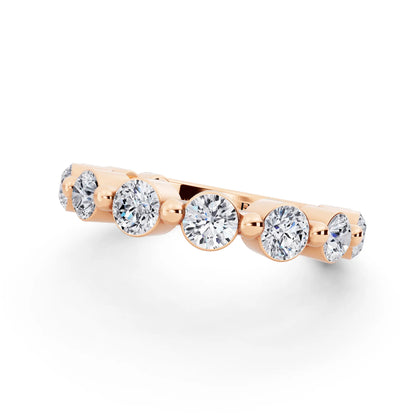 10K Rose Gold Round Cut Diamond Half Sculpted Prong Eternity Band - 2.7mm - Close up