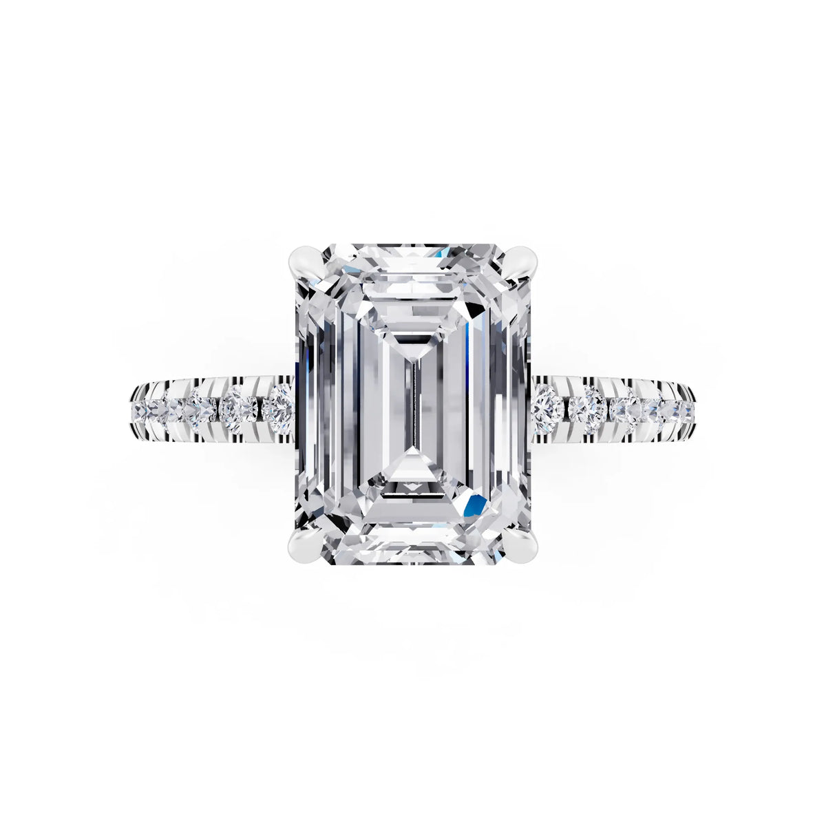 Platinum Emerald Cut Diamond Solitaire Ring with Marquise Collar - top angle