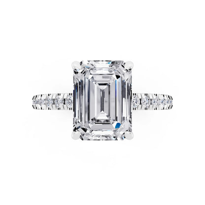 Platinum Emerald Cut Diamond Solitaire Ring with Marquise Collar - top angle