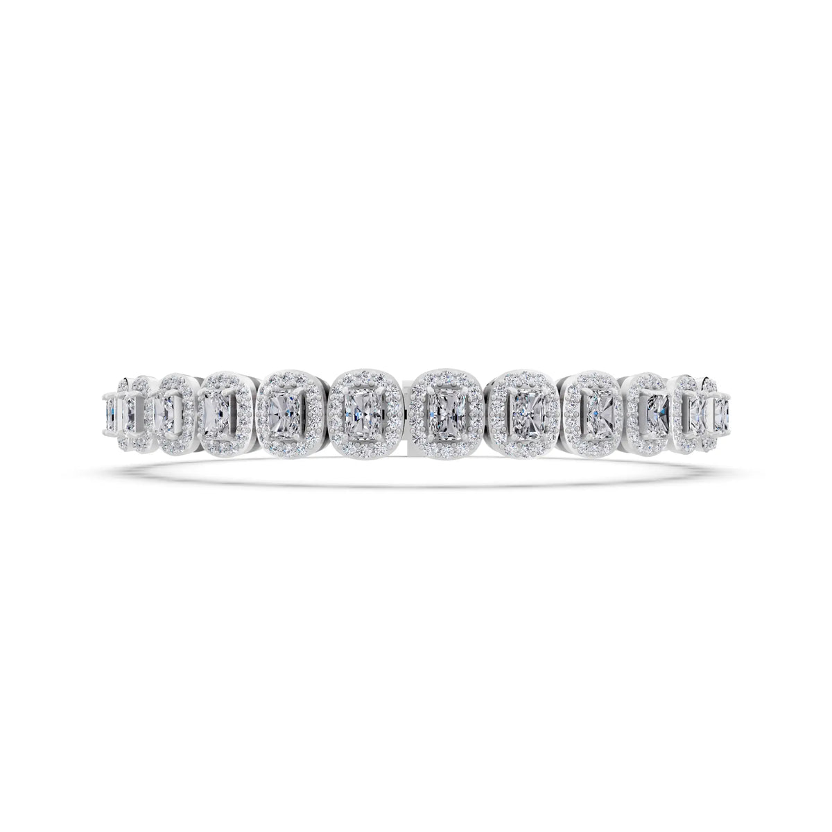 Silver Radiant Cut Halo Diamond Tennis Bracelet - Front