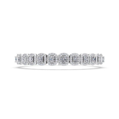 Silver Radiant Cut Halo Diamond Tennis Bracelet - Front