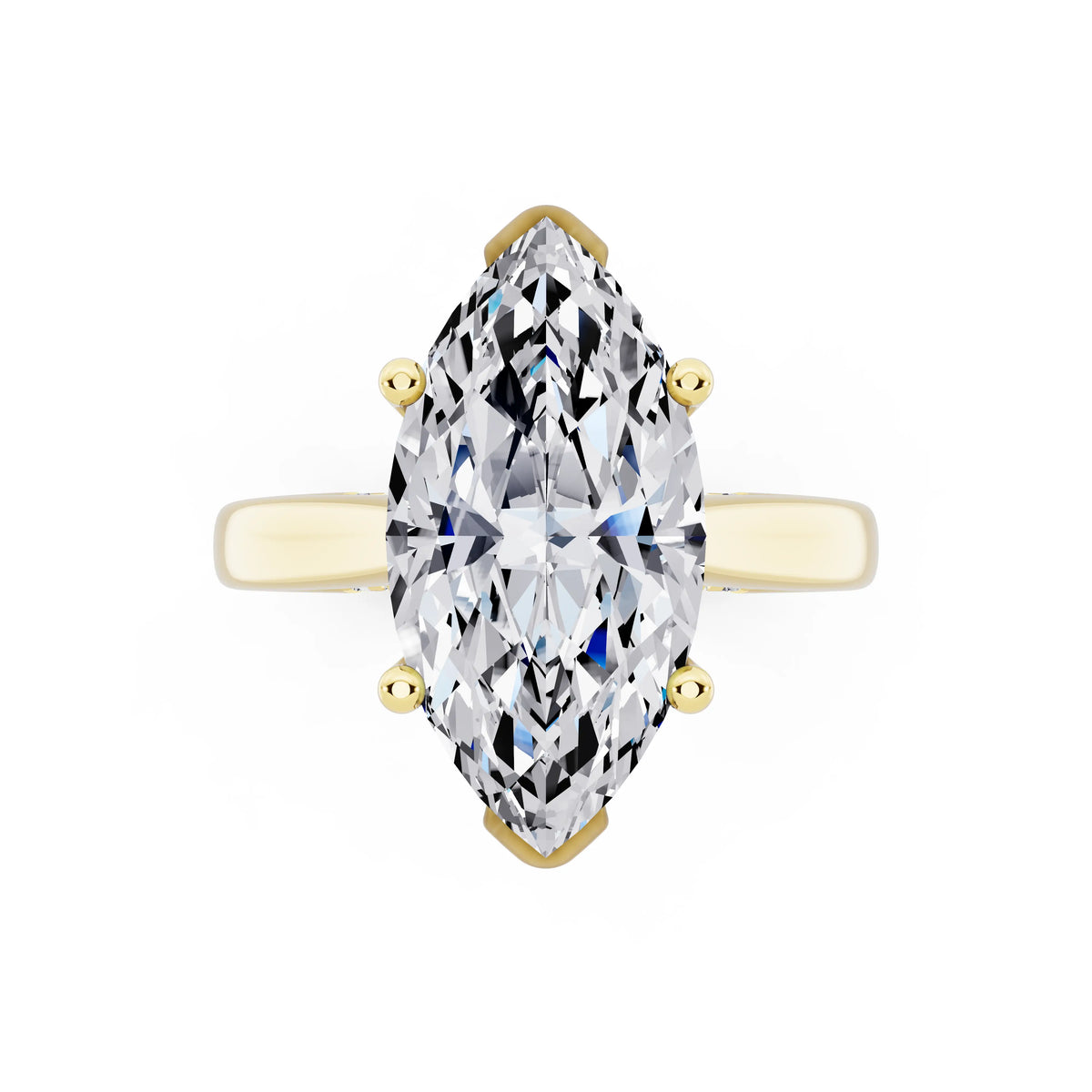 18 KT Yellow Gold Marquise Cut Diamond Solitaire Ring with Hidden Accent - top angle