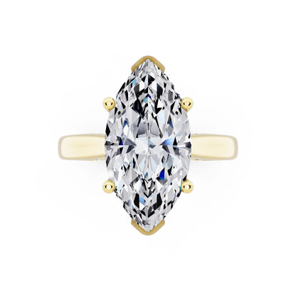 18 KT Yellow Gold Marquise Cut Diamond Solitaire Ring with Hidden Accent - top angle
