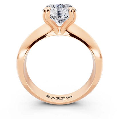 18 KT Rose Gold Round Cut Diamond Solitaire Ring with Knife Edge Band - through finger