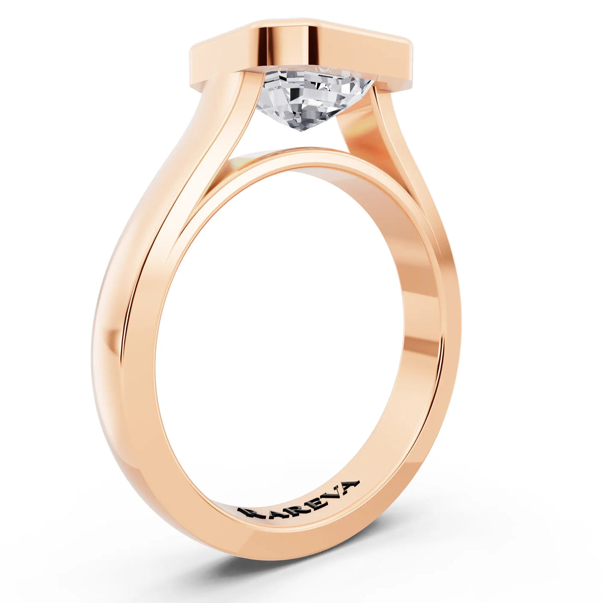14 KT Rose Gold Asscher Cut Diamond Bezel Set Solitaire Ring - top view