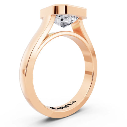 14 KT Rose Gold Asscher Cut Diamond Bezel Set Solitaire Ring - top view
