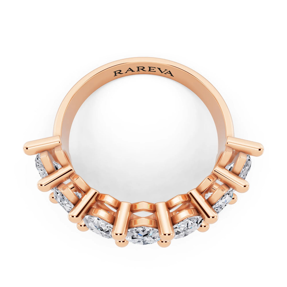 14K Rose Gold Seven Stone Marquise Cut Diamond Half Eternity Wedding Band - 2.6mm - Top