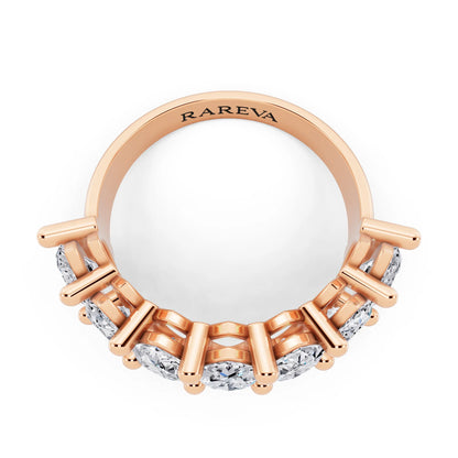 14K Rose Gold Seven Stone Marquise Cut Diamond Half Eternity Wedding Band - 2.6mm - Top