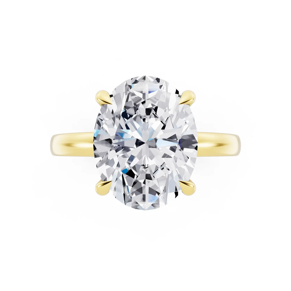 14 KT Yellow Gold Oval Cut Diamond Solitaire Ring with Pave Collar - top angle