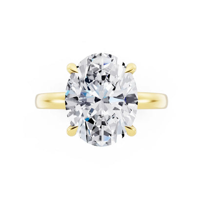 14 KT Yellow Gold Oval Cut Diamond Solitaire Ring with Pave Collar - top angle