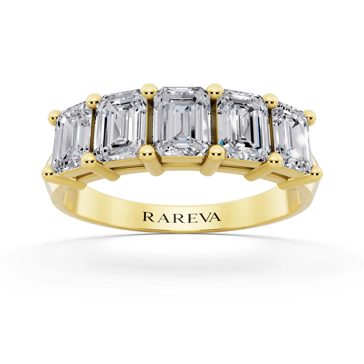 10K Yellow Gold Five Stone Emerald Cut Diamond Half Eternity Wedding Band - 2.5mm - Front
