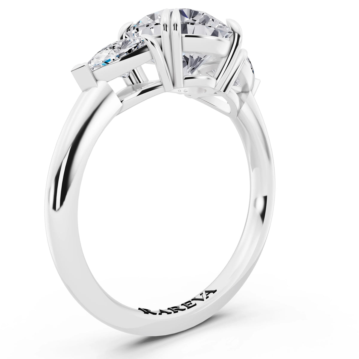 Platinum Round Cut Diamond Three Stone Ring with Trillion Accents - top view