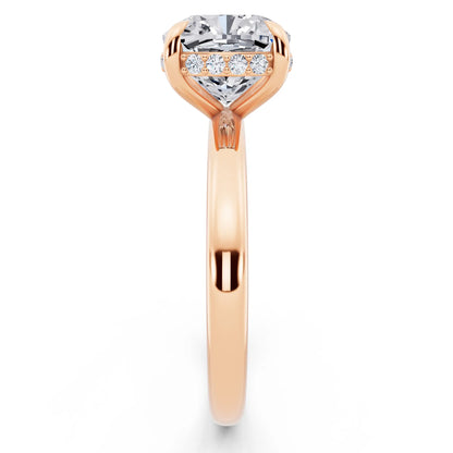 14 KT Rose Gold Cushion Cut Diamond Hidden Halo Solitaire Ring - side view
