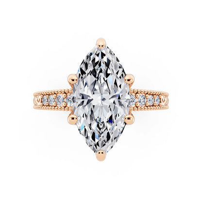 14 KT Rose Gold Marquise Cut Diamond Vintage - top angle