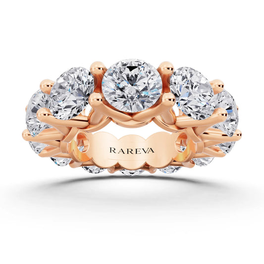 10K Rose Gold Round Cut Diamond Unity Prong Eternity Band - 6mm - Front