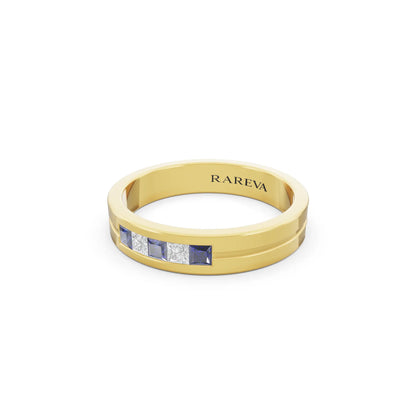 10K Yellow Gold Men's Five Stone Princess Cut Diamond Channel Set Band - 4mm - Close up