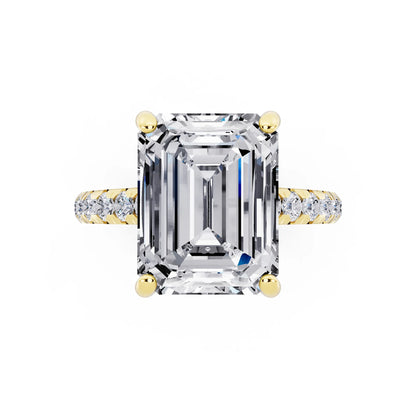 14 KT Yellow Gold Emerald Cut Diamond Ring with Hidden Halo - top angle