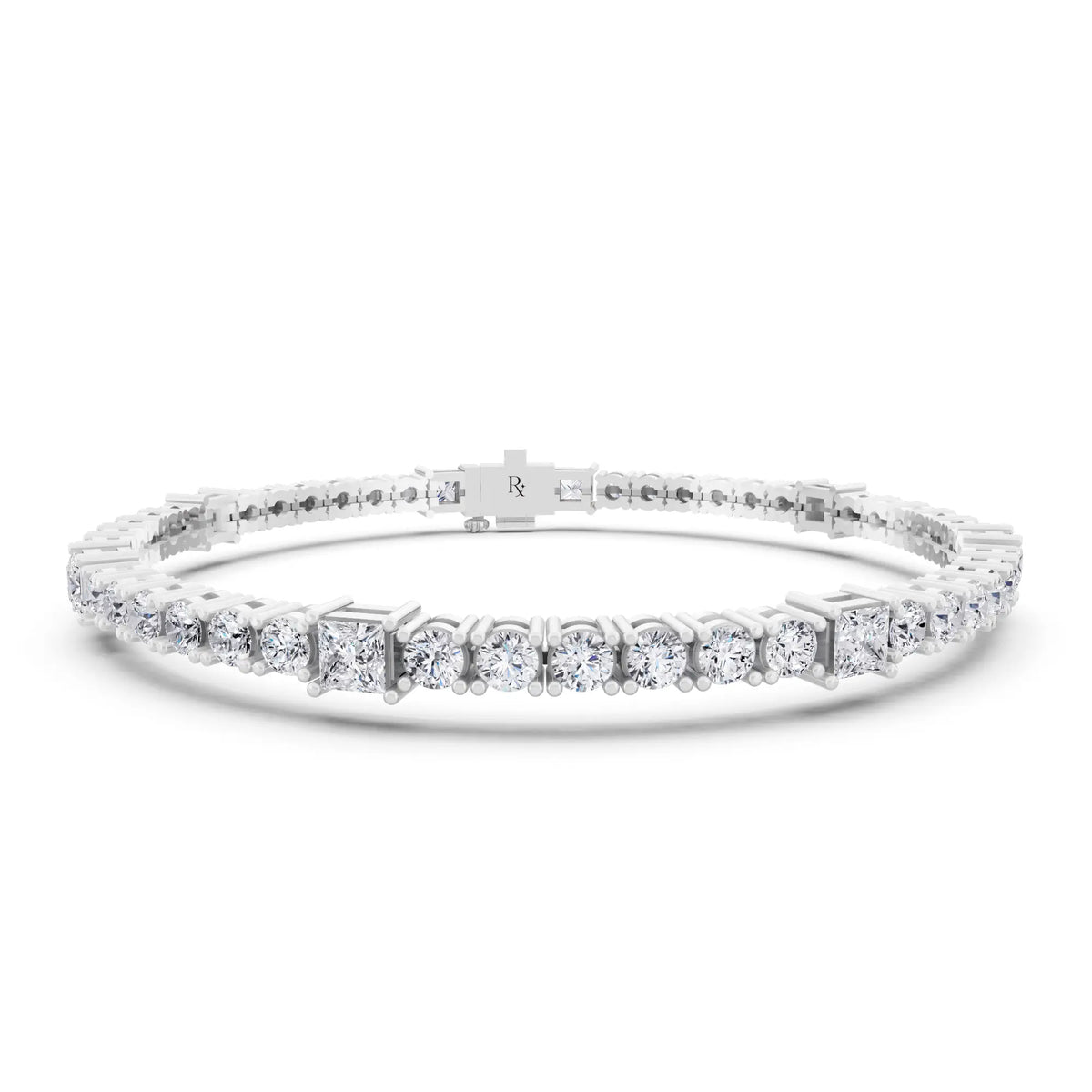 Platinum Round and Princess Cut Diamond Tennis Bracelet - Main