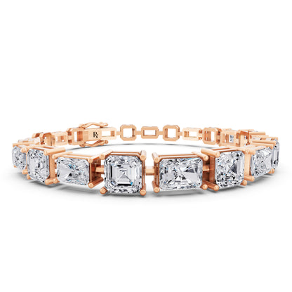 14K Rose Gold Radiant and Square Emerald Cut Diamond Tennis Bracelet - Top1