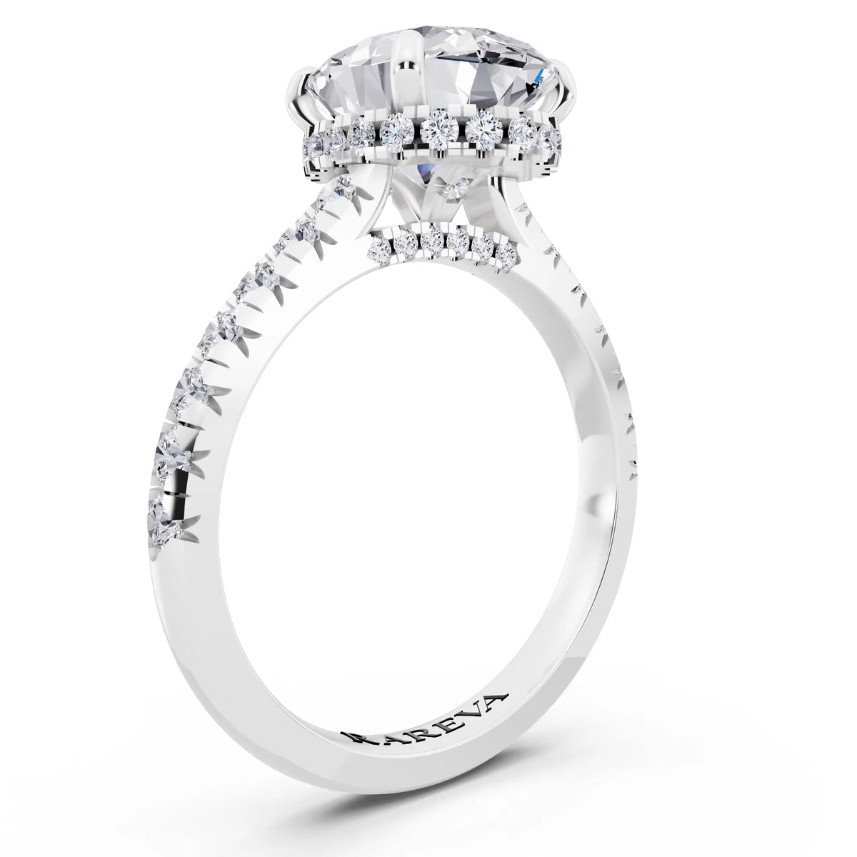 Platinum Oval Cut Diamond Ring with Hidden Halo - top view