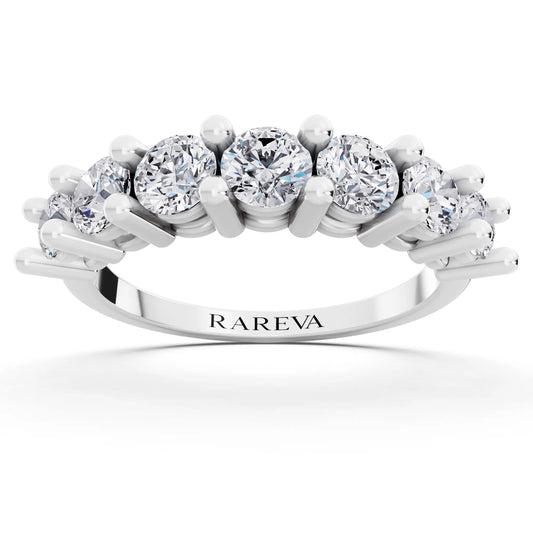 14K White Gold Seven Stone Round Cut Diamond Half Eternity Wedding Band - 1.8mm - Front