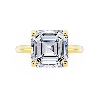 18 KT Yellow Gold Asscher Cut Diamond Hidden Halo Solitaire Ring - top angle