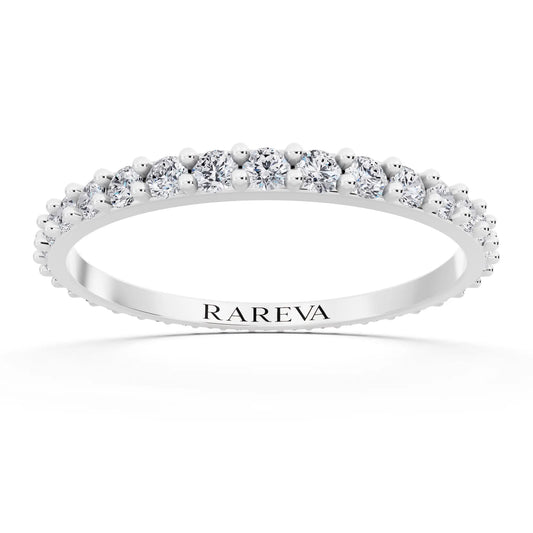 Silver Round Cut Diamond 4 Prong Eternity Band - 1.7mm - Front
