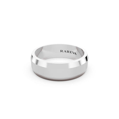 10K White Gold Men's Beveled Edge Wedding Band - 6mm - Close up