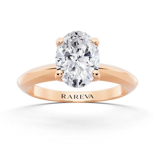 18 KT Rose Gold Oval Cut Diamond Classic Solitaire Ring - front view