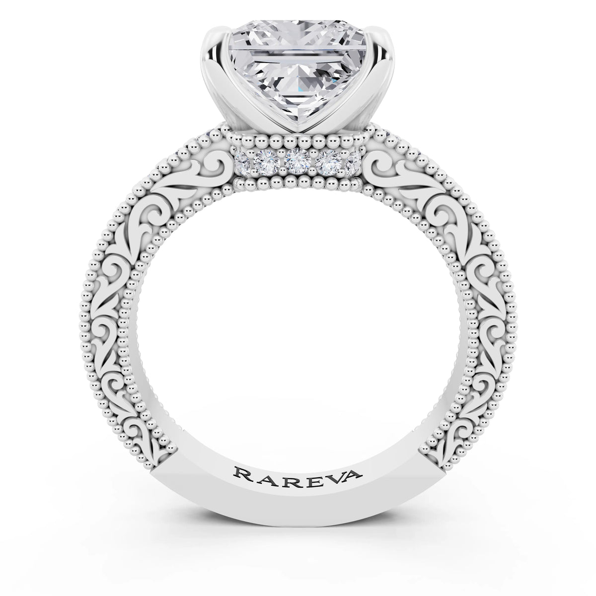 Platinum Princess Cut Diamond Vintage - through finger