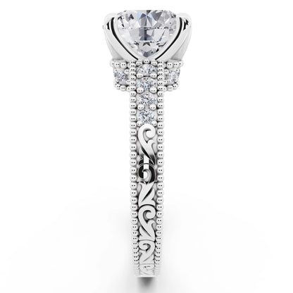 18 KT White Gold Round Cut Diamond Vintage - side view