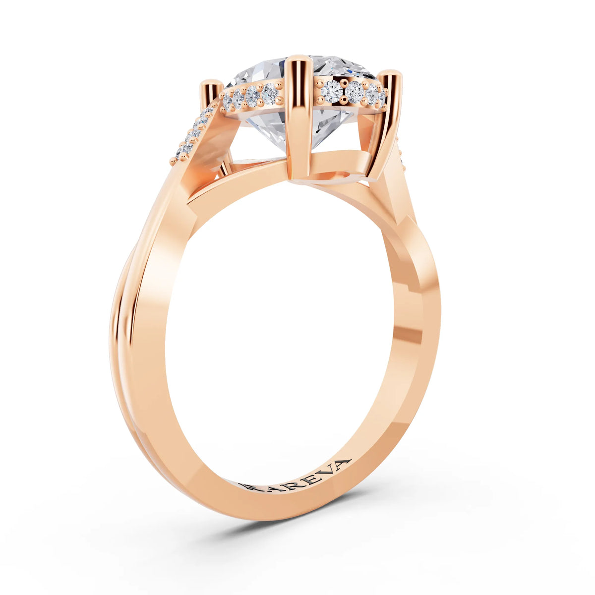 14 KT Rose Gold Oval Cut Diamond Split Shank Engagement Ring with Hidden Halo - top view