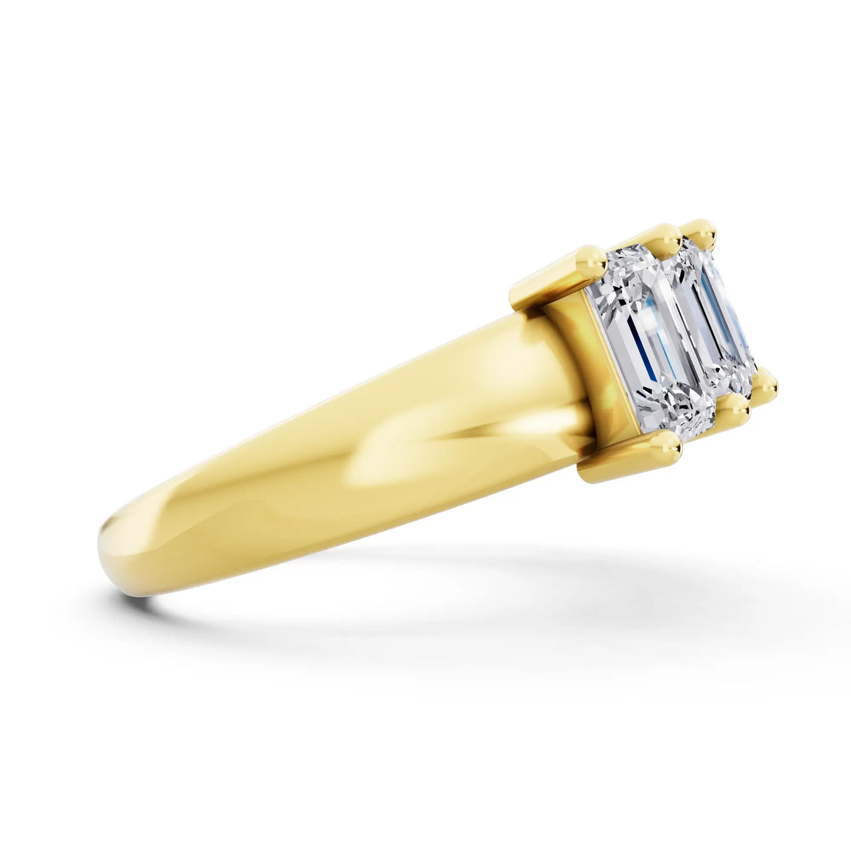 14K Yellow Gold Seven Stone Emerald Cut Diamond Half Eternity Wedding Band - 2.2mm - Side