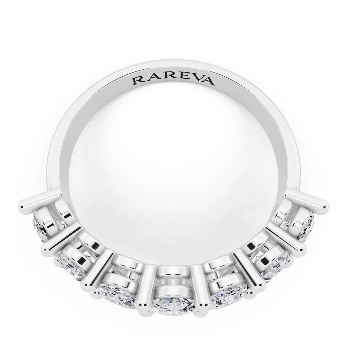 Silver Seven Stone Oval Cut Diamond Half Eternity Wedding Band - 2.2mm - Top