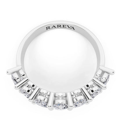 Silver Seven Stone Oval Cut Diamond Half Eternity Wedding Band - 2.2mm - Top