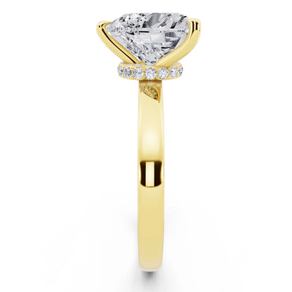 14 KT Yellow Gold Heart Cut Diamond Solitaire Ring with Pave Collar - side view