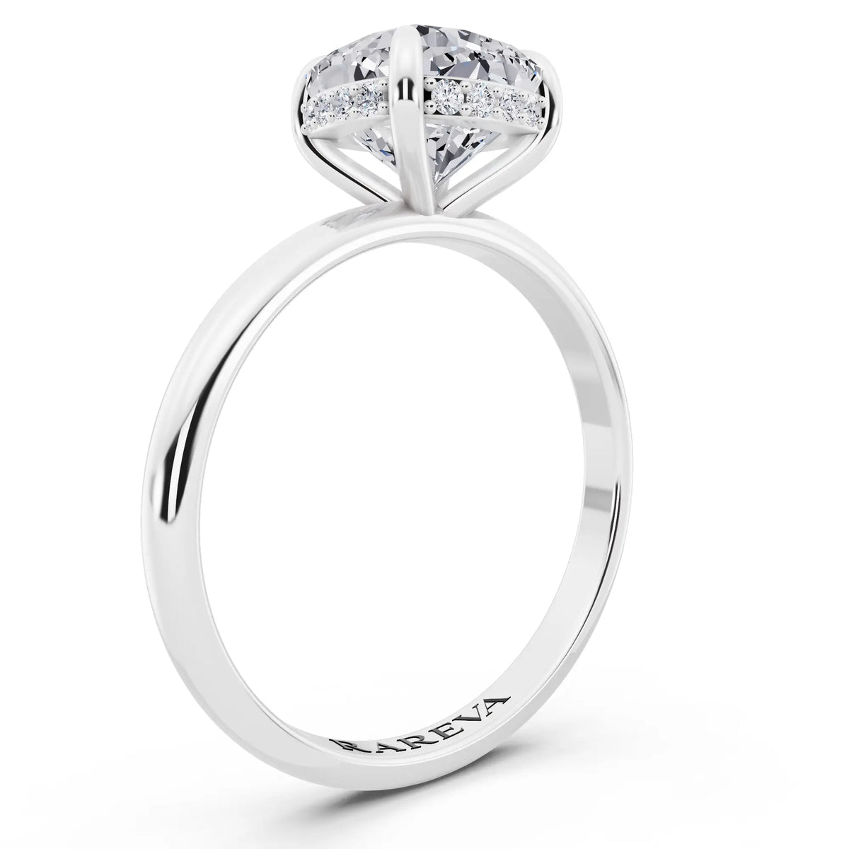 18 KT White Gold Cushion Cut Diamond Hidden Halo Solitaire Ring - top view