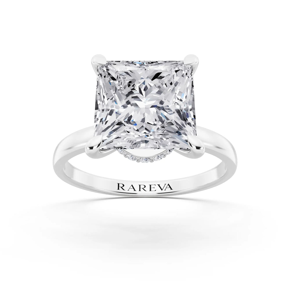 Platinum Princess Cut Diamond Solitaire Ring with Pave Collar - front view
